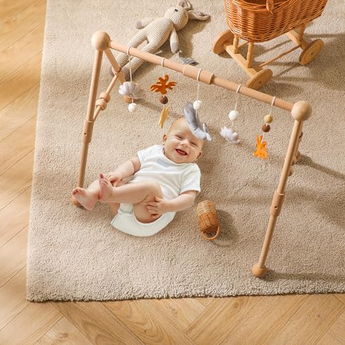 Holz Spielbogen Baby aus FSC-Holz mit Meerestier-Anhängern ab 3 Monate