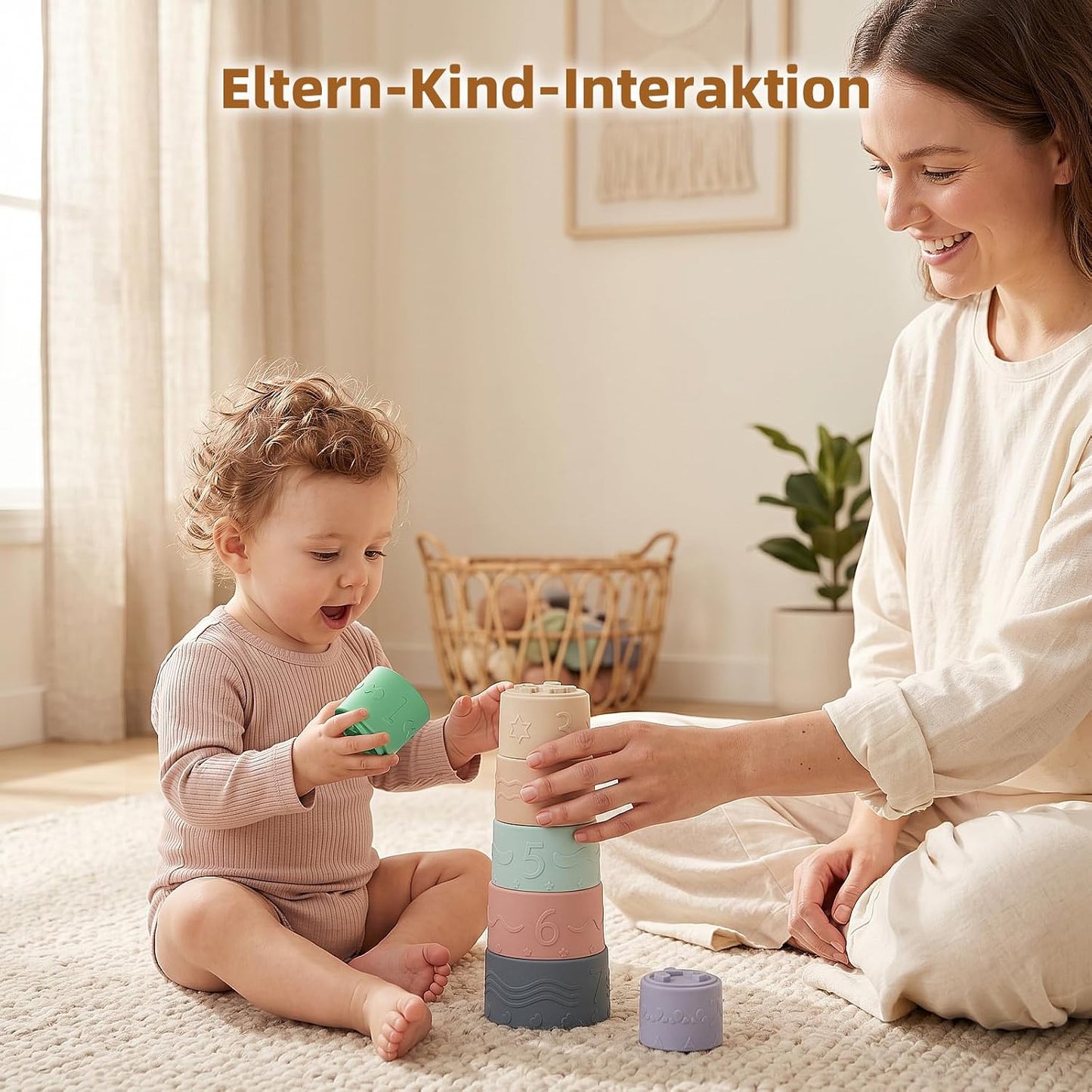 Baby Stapelbecher Spielzeug Für 3 6 12 Monate+, Silikon Stapelturm mit 7 Bechern, Mit Einzigartiger Meereslebewesen-Gravur Und Erhabenen Zahlen, Für Badespaß, Geschenke Für Jungen & Mädchen Ab 1 Jahr