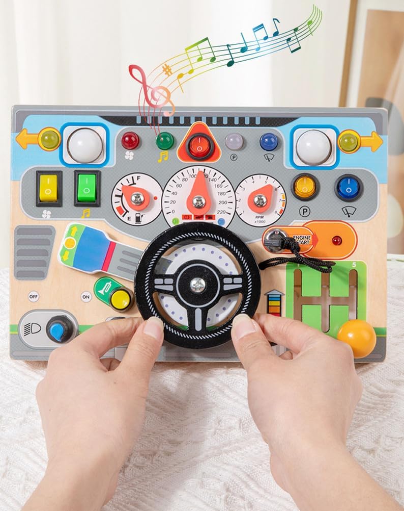 Holz-Fahrsimulator Lenkrad mit Licht & Sound ab 3 Jahre