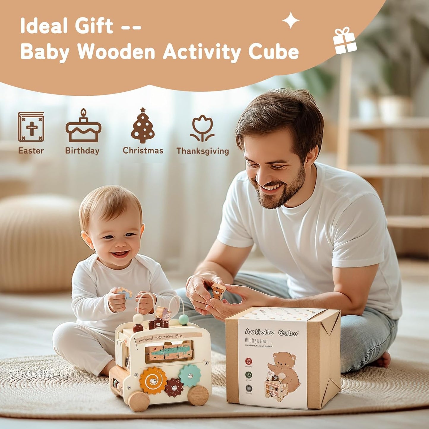 8-in-1 Aktivitaetswuerfel Holz – Montessori ab 1 Jahr