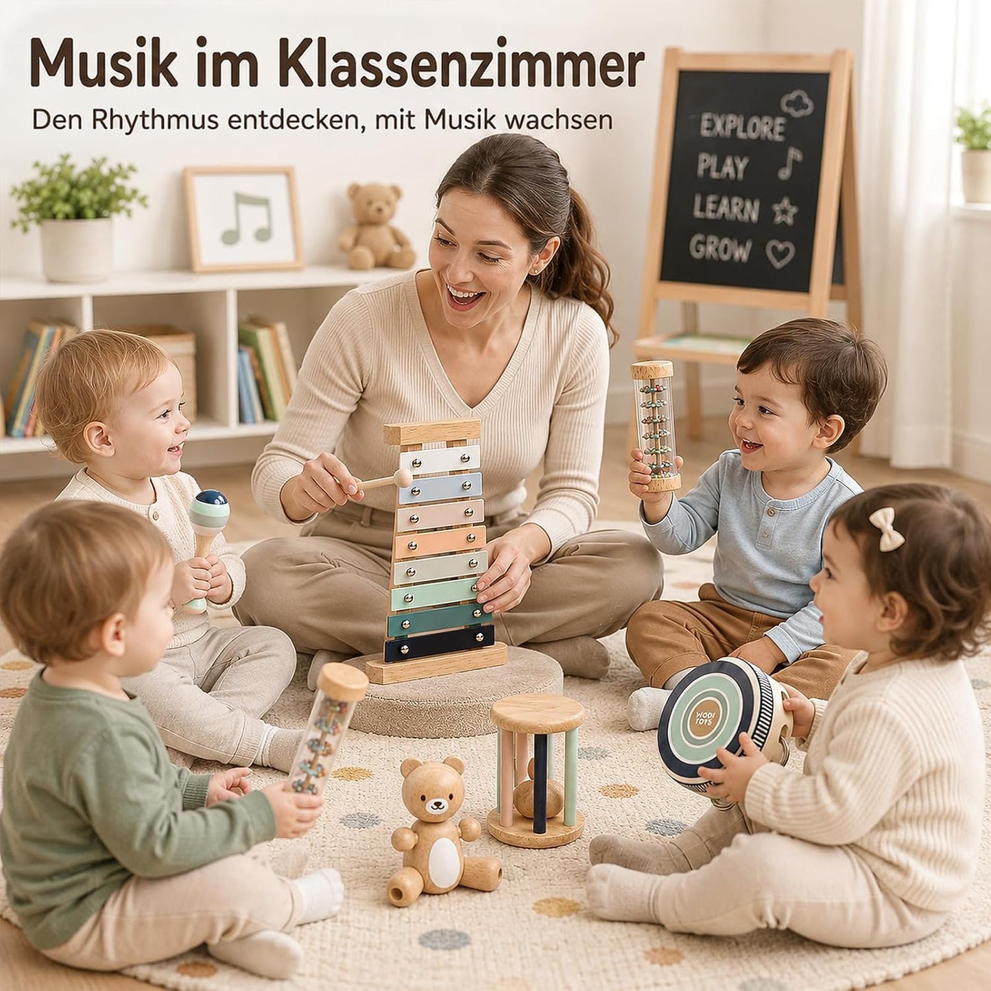 12-in-1 Holz Musikinstrumente für Kinder ab 1 Jahr, Musikspielzeug Kinder