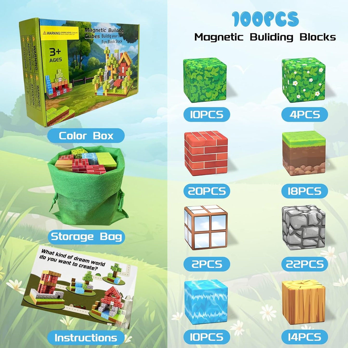 Blocs de construction magnétiques – Jouets Montessori STEM pour enfants