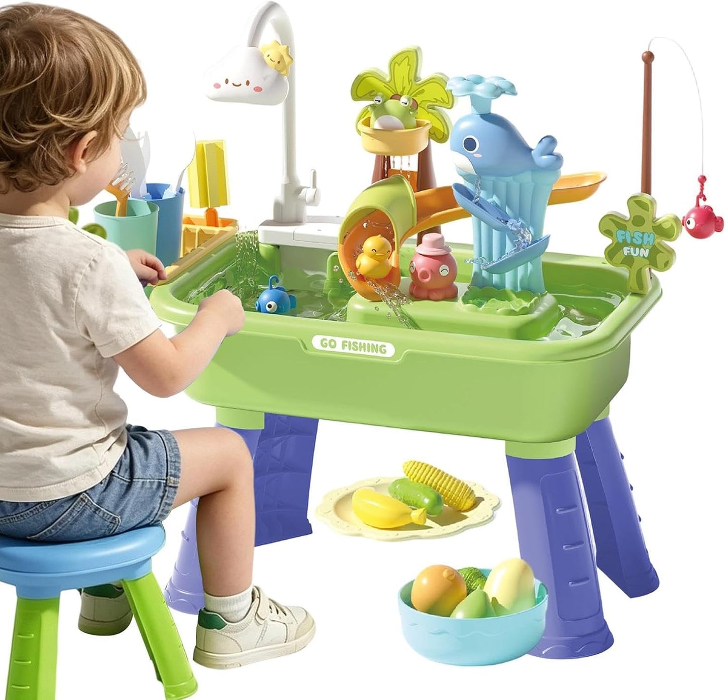 Kinder Wasserspieltisch mit Pumpe & 43 Zubehörteilen – Outdoor ab 4 Jahren
