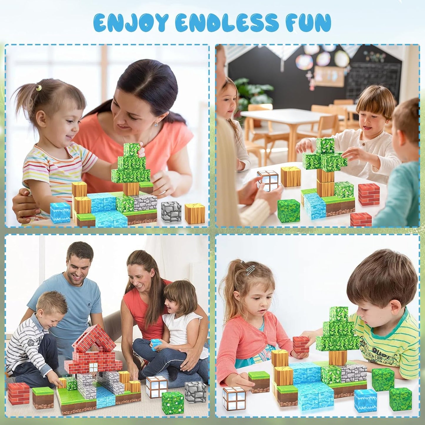 Blocs de construction magnétiques – Jouets Montessori STEM pour enfants