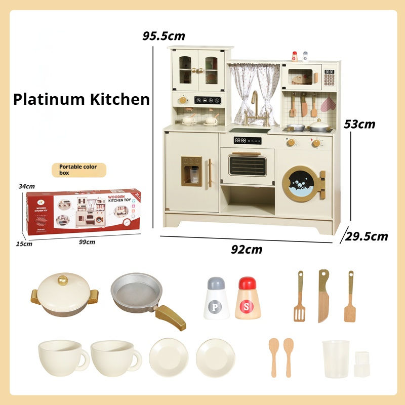 Wooden Play Kitchen with Stove, Oven & 14-Piece Accessories – Ages 3+