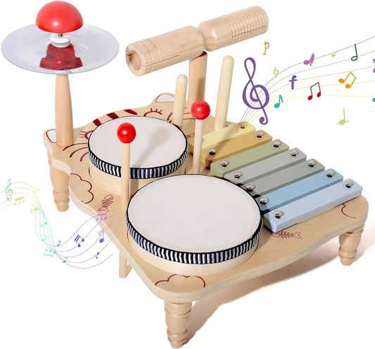 Xylophone et batterie en bois pour tout-petits – Jouets musicaux Montessori