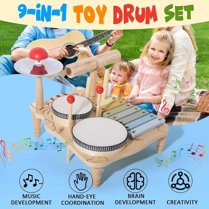 Wooden Xylophone &amp; Drum Set for Toddlers – Montessori Musical Toys