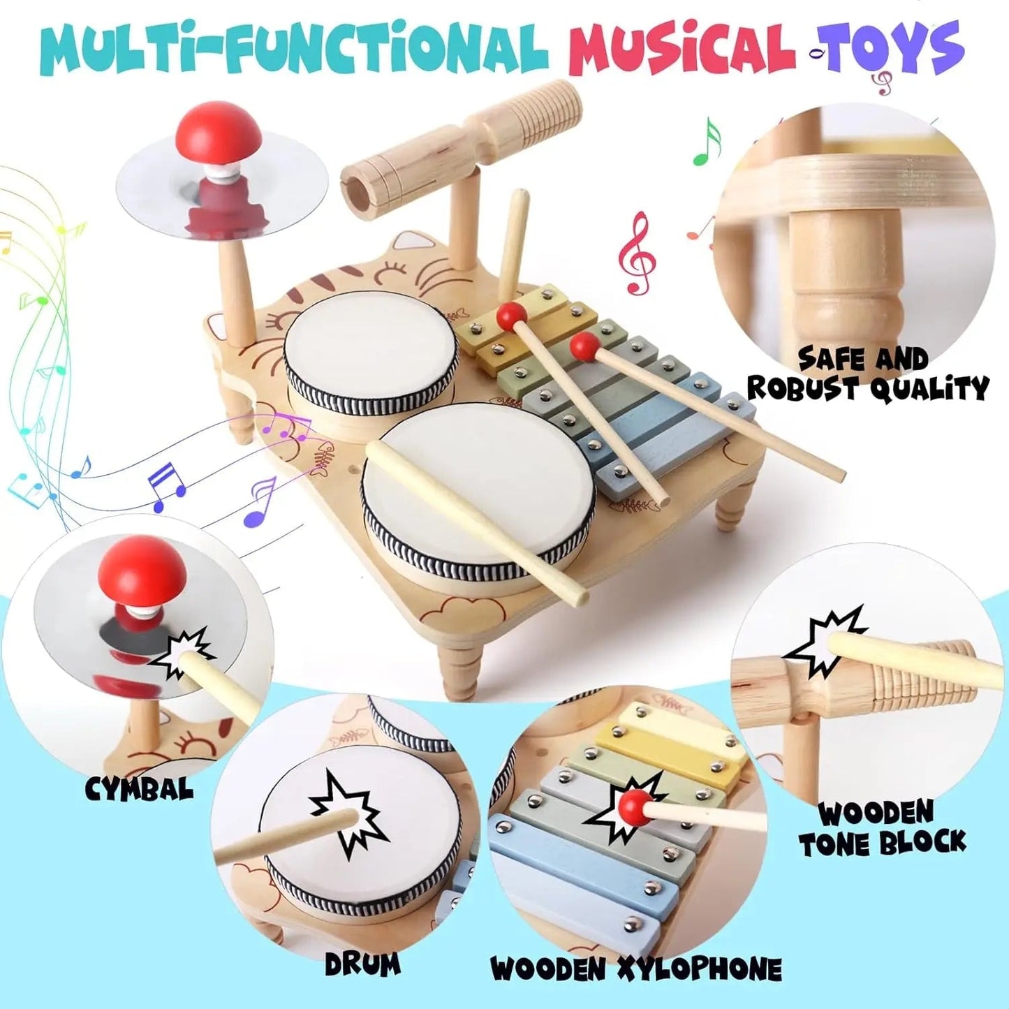 Wooden Xylophone &amp; Drum Set for Toddlers – Montessori Musical Toys