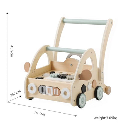 Lauflernwagen Holz mit Formensortierer & Spielbrett – ab 6 Monate
