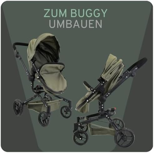 Faltbarer Puppenwagen 2-in-1 in Retro-Grün ab 3 Jahre