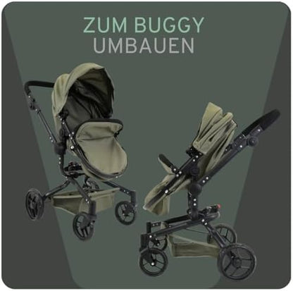Faltbarer Puppenwagen 2-in-1 in Retro-Grün ab 3 Jahre