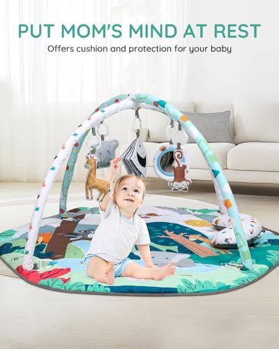 4-in-1 Spielmatte Baby mit 6 Sensorspielzeugen ab Geburt bis 18 Monate