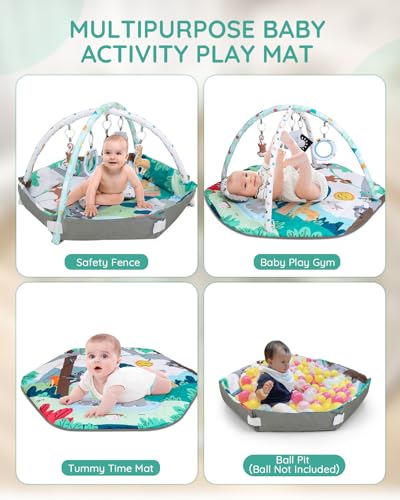 4-in-1 Spielmatte Baby mit 6 Sensorspielzeugen ab Geburt bis 18 Monate
