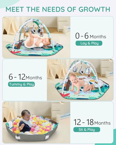 4-in-1 Spielmatte Baby mit 6 Sensorspielzeugen ab Geburt bis 18 Monate
