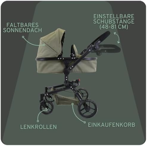 Faltbarer Puppenwagen 2-in-1 in Retro-Grün ab 3 Jahre