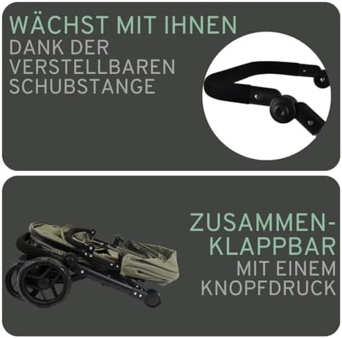 Faltbarer Puppenwagen 2-in-1 in Retro-Grün ab 3 Jahre
