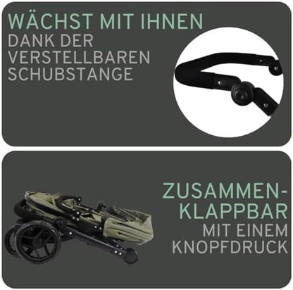 Faltbarer Puppenwagen 2-in-1 in Retro-Grün ab 3 Jahre