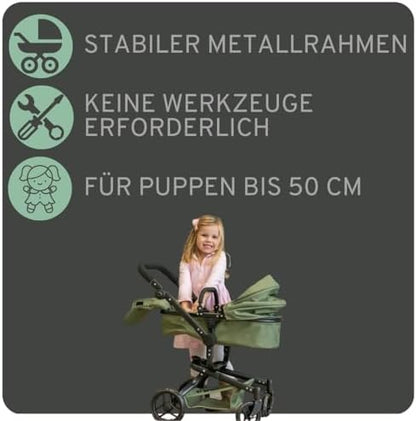 Faltbarer Puppenwagen 2-in-1 in Retro-Grün ab 3 Jahre