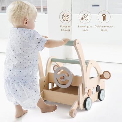 Lauflernwagen Holz mit Formensortierer & Spielbrett – ab 6 Monate
