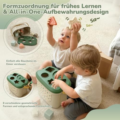 5-in-1 Montessori Babyspielzeug ab 6 Monate – Sortierbox, Stapelringe & Sensorikset