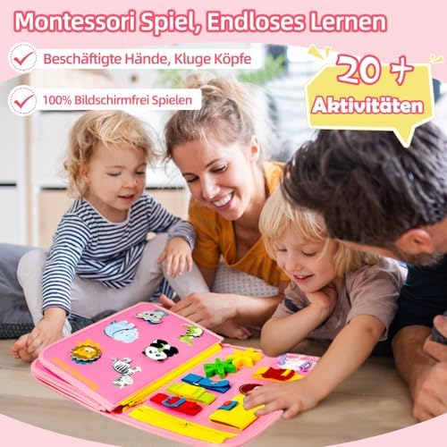 Filz Busy Board 8 Seiten – 20+ Aktivitäten, Reisespielzeug ab 3 J.