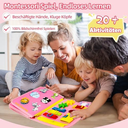 Filz Busy Board 8 Seiten – 20+ Aktivitäten, Reisespielzeug ab 3 J.