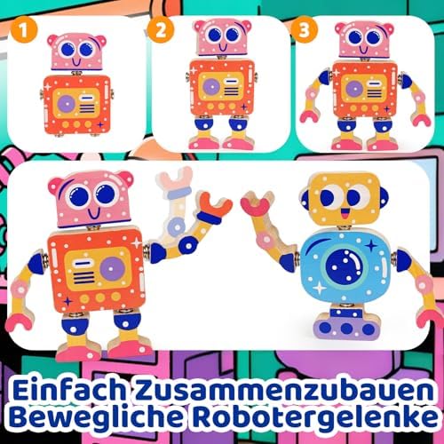 Holz-Roboter Bausatz 5-teilig – DIY Steckspielzeug ab 3 Jahren
