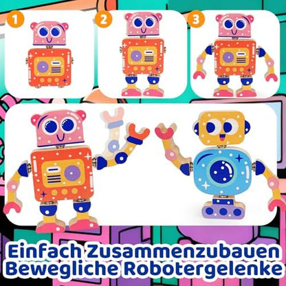 Holz-Roboter Bausatz 5-teilig – DIY Steckspielzeug ab 3 Jahren