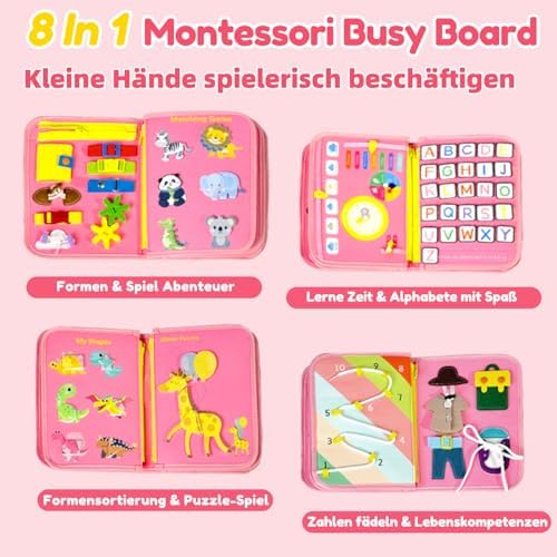 Filz Busy Board 8 Seiten – 20+ Aktivitäten, Reisespielzeug ab 3 J.