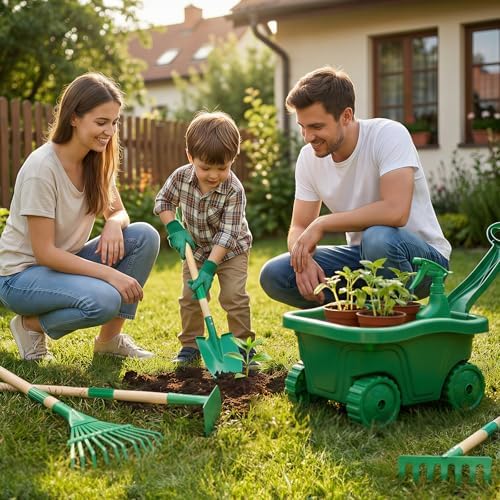 Kinder Gartenset mit Schubkarre – 7-teilig, Holz & Metall, ab 3 Jahren