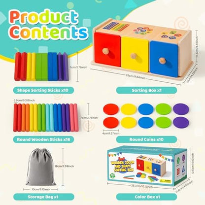 3-in-1 Holz-Sortierbox – Farben, Formen & Steckspiel ab 1 Jahr