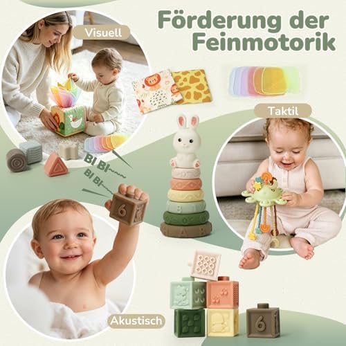 5-in-1 Montessori Babyspielzeug ab 6 Monate – Sortierbox, Stapelringe & Sensorikset
