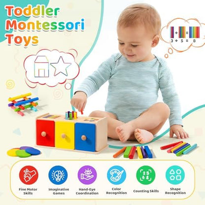 3-in-1 Holz-Sortierbox – Farben, Formen & Steckspiel ab 1 Jahr