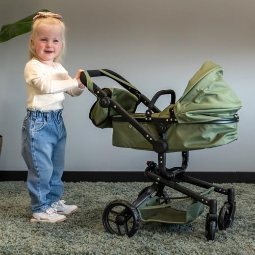 Faltbarer Puppenwagen 2-in-1 in Retro-Grün ab 3 Jahre
