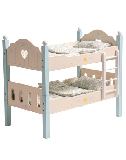 Holz Puppenbett 2-in-1 Etagenbett für 43 cm Puppen mit Zubehör