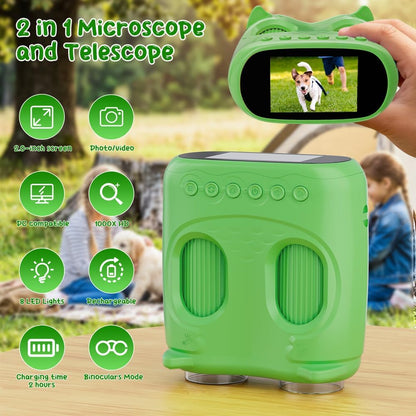2-in-1 Microscope & Binoculars for Kids – 2.4" IPS Display, 8 LED, Ages 3+