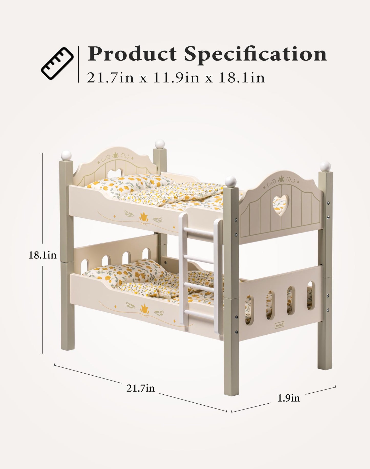 Holz Puppenbett 2-in-1 Etagenbett für 43 cm Puppen mit Zubehör