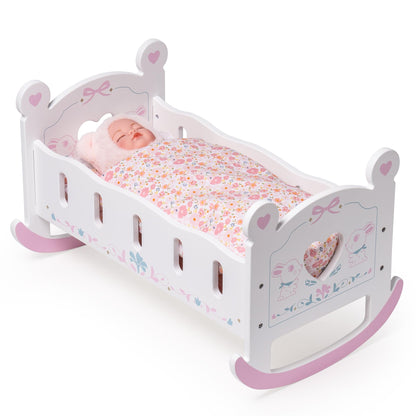 Puppenbett mit Kleiderschrank aus Holz – Spielmoebel fuer Puppen bis 55 cm