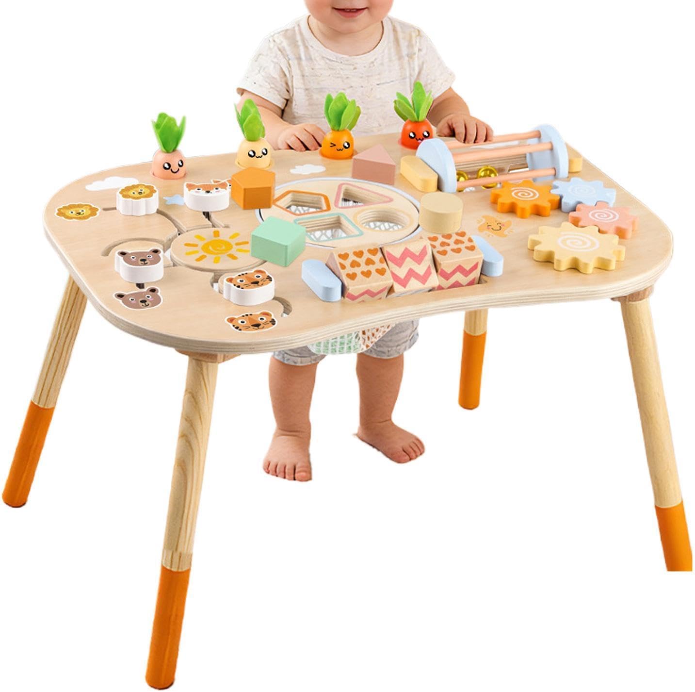 Kinder-Aktivitätstisch aus Holz, 6-in-1 – Lern- & Motoriktisch ab 1 Jahr