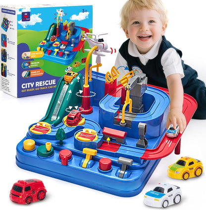 Circuit de voitures de course pour enfants sans piles – 3 véhicules, 8 défis
