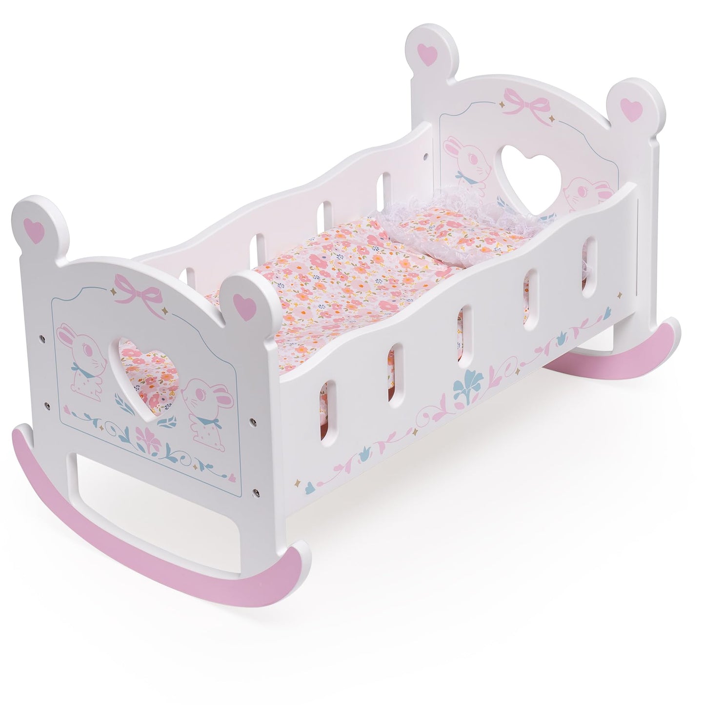 Puppenbett mit Kleiderschrank aus Holz – Spielmoebel fuer Puppen bis 55 cm