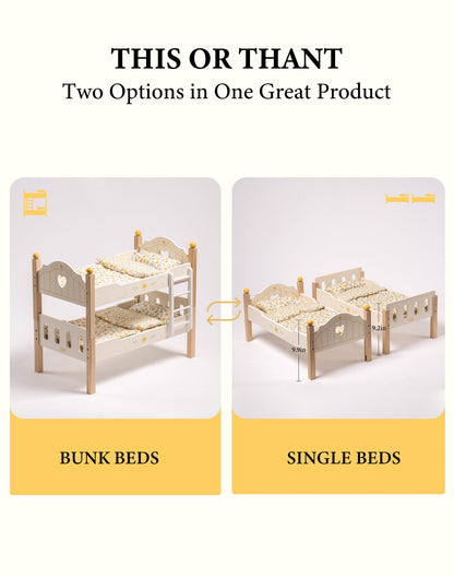 Holz Puppenbett 2-in-1 Etagenbett für 43 cm Puppen mit Zubehör