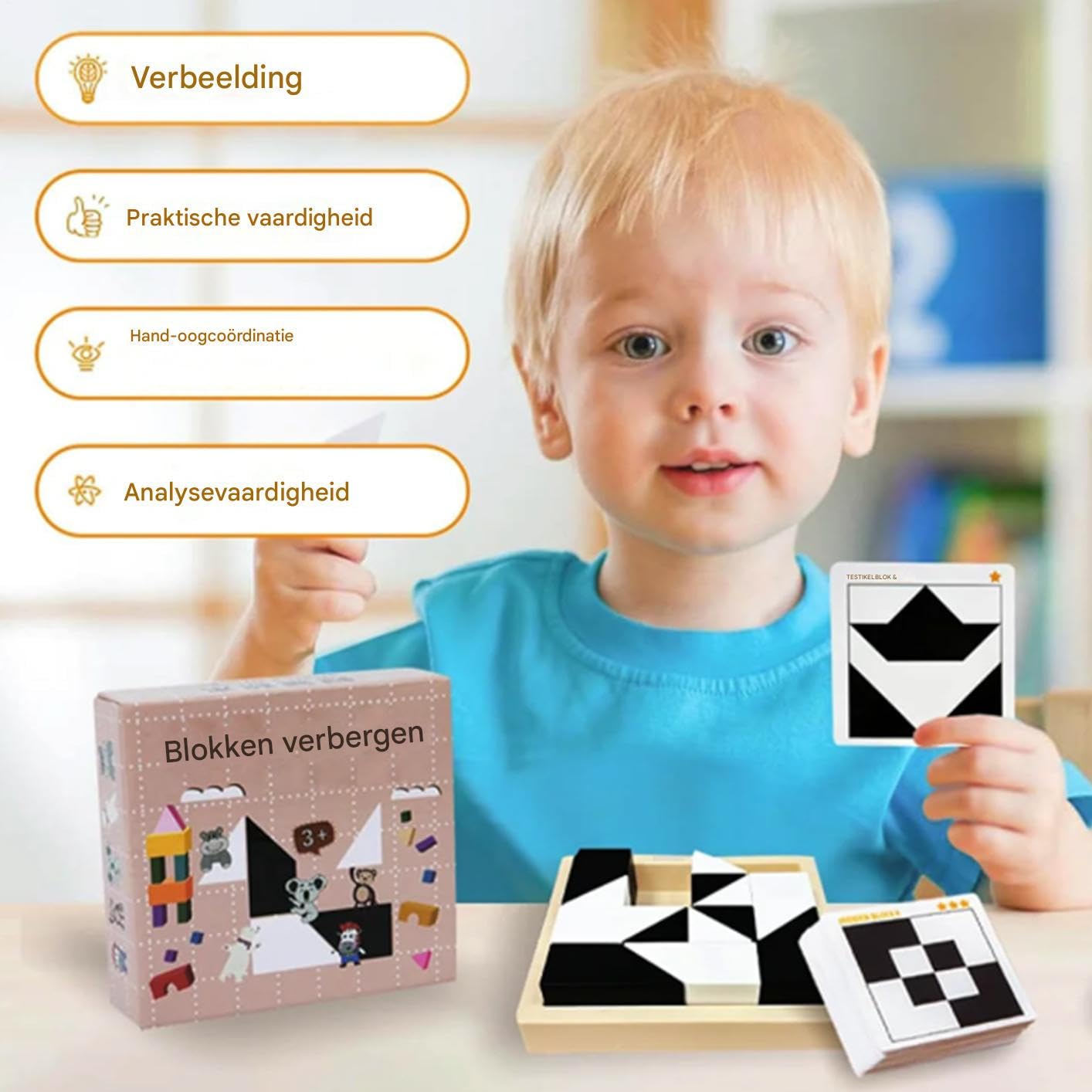 Holz-Blockpuzzle mit 40 Fragekarten – Denkspiel für Kinder & Familie