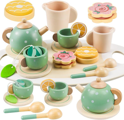 Holz Teeservice Kinder 14-teilig – Rollenspiel Teeset ab 3 Jahren