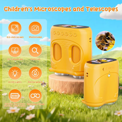 2-in-1 Microscope & Binoculars for Kids – 2.4" IPS Display, 8 LED, Ages 3+