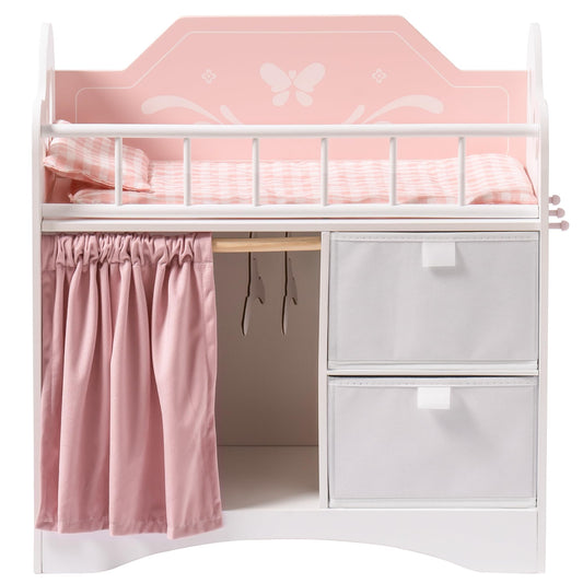 Holz Puppenbett mit Kleiderschrank