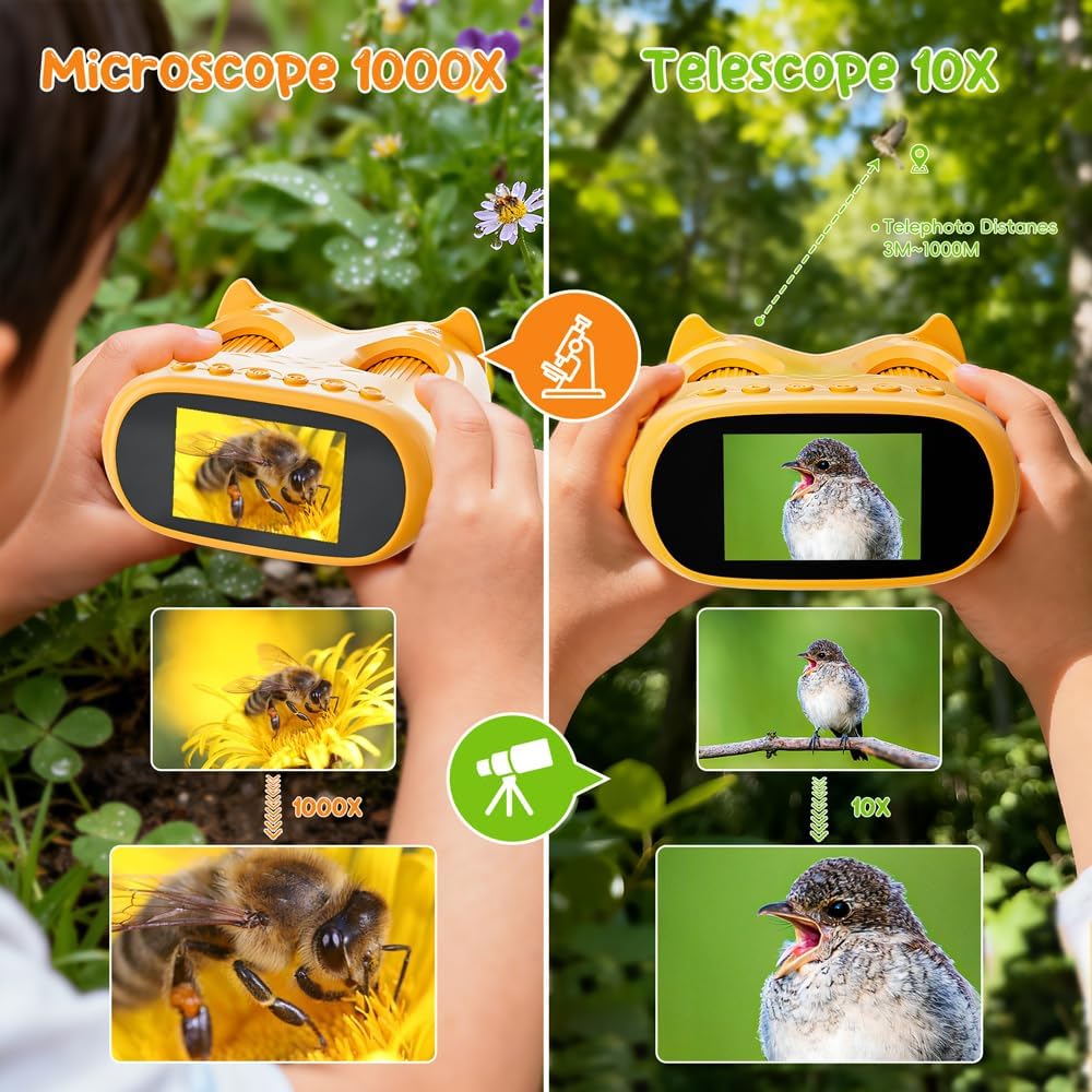 2-in-1 Microscope & Binoculars for Kids – 2.4" IPS Display, 8 LED, Ages 3+