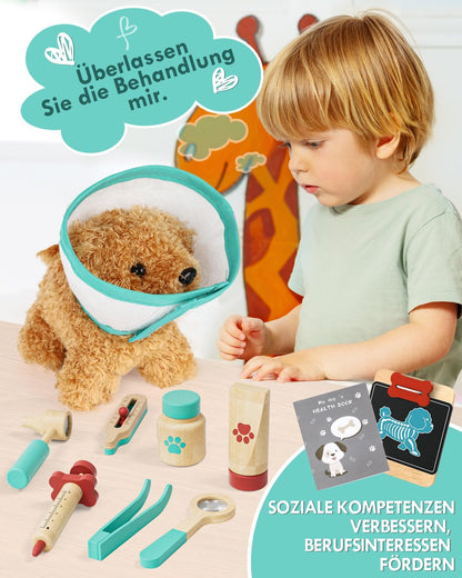 Tierarzt Spielzeug Kinder, Arztkoffer Holz ab 2 3 4 Jahre(Grün)