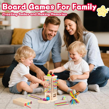 3-in-1 Holz-Stäbchenspiel – Farblernturm & Balancespiel ab 3 J.