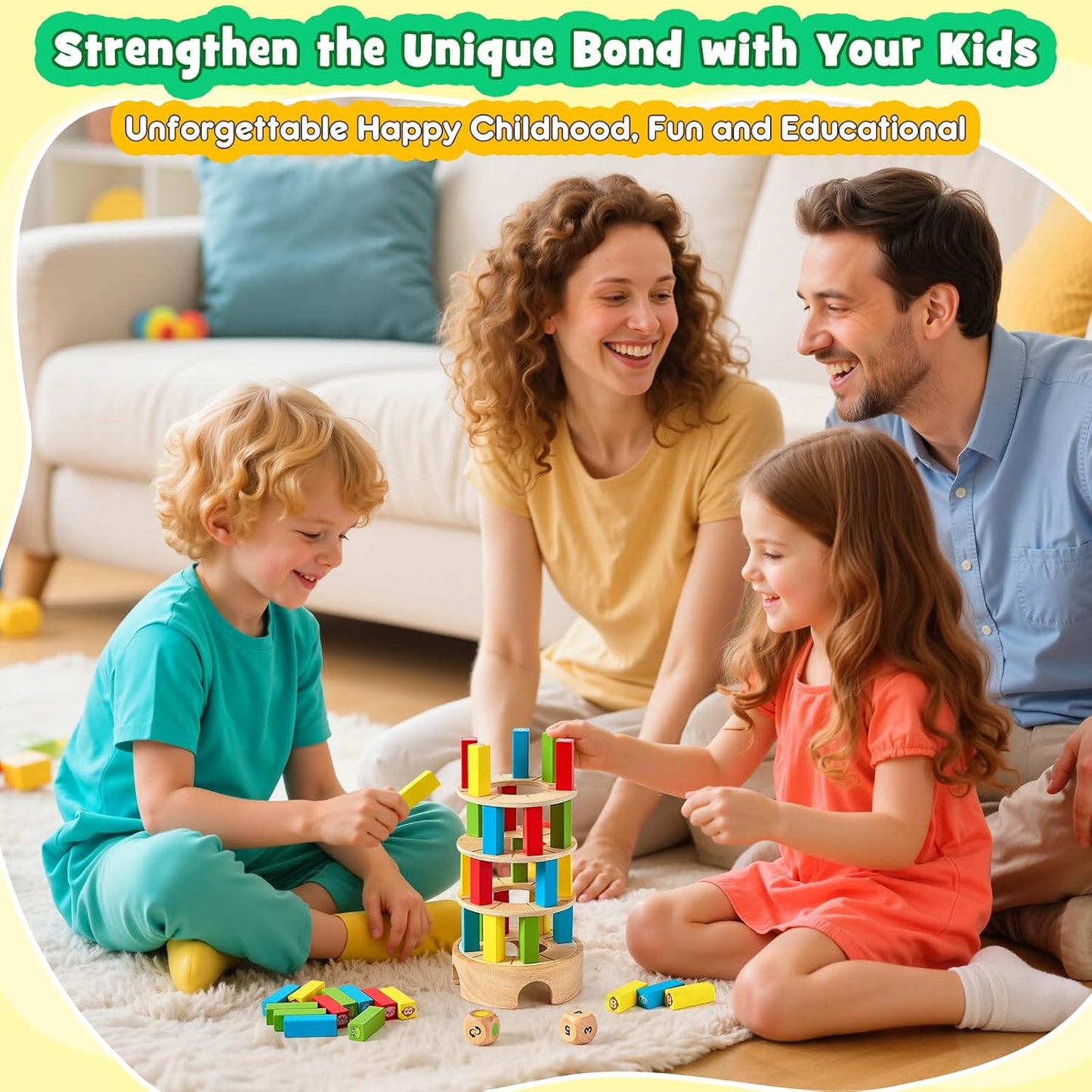 Montessori Spiele Brettspiel aus Holz, 48 Stück Bunte Blöcke Würfelspiel Kinder Lernspiele ab 3 4 5 6 Jahre Fördern Konzentration & Feinmotorik, Familienspiel Reisespiel Geschenk Junge Mädchen 3 Jahre